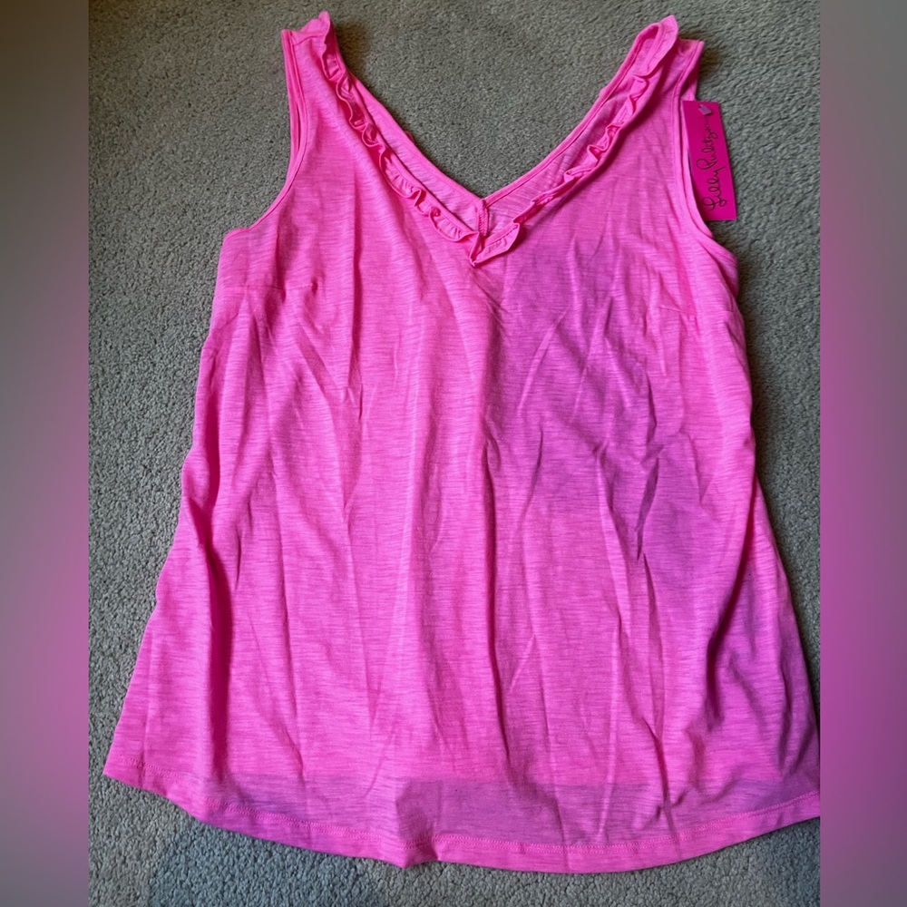 Lilly Pulitzer Bright Pink Ruffle Tank Top